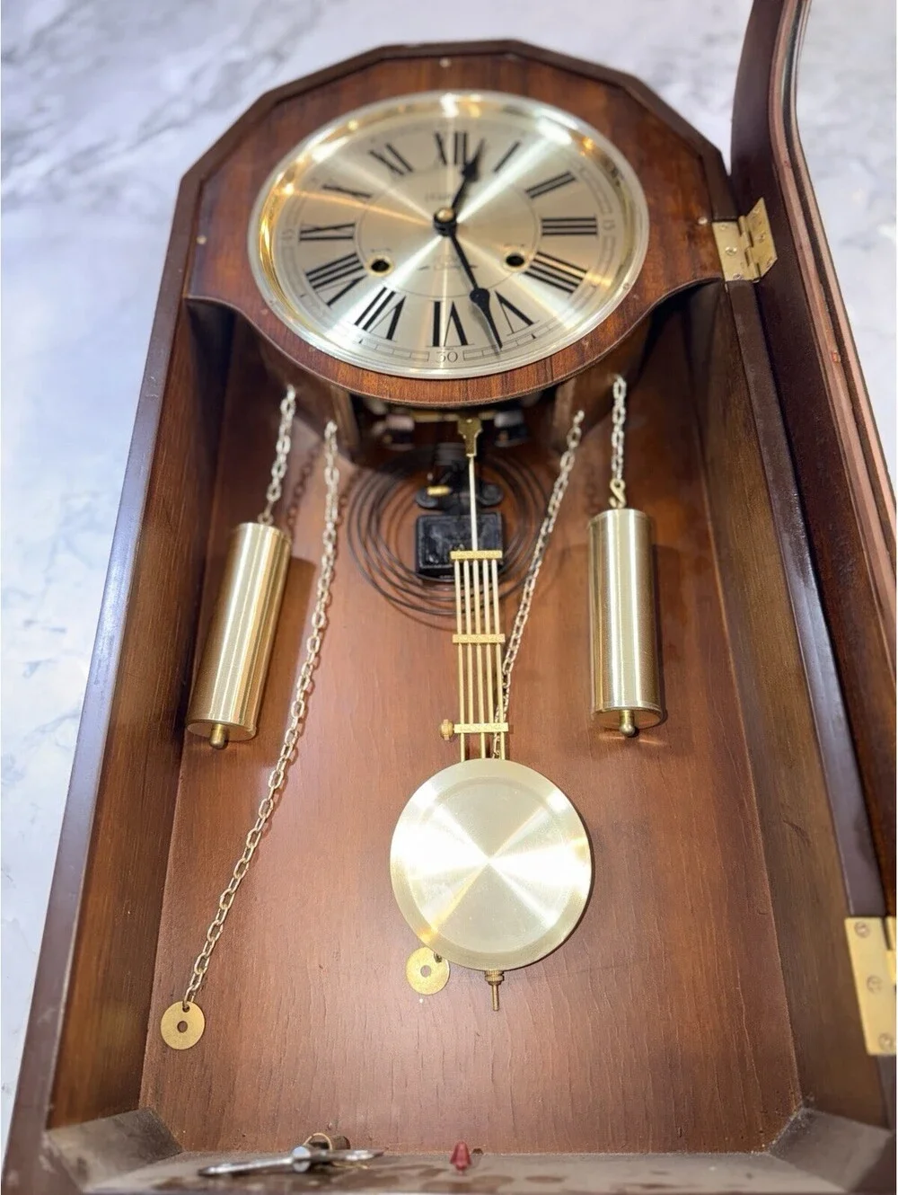 Waltham 31 Day Chime Wall Clock Driven Pendulum Works Key